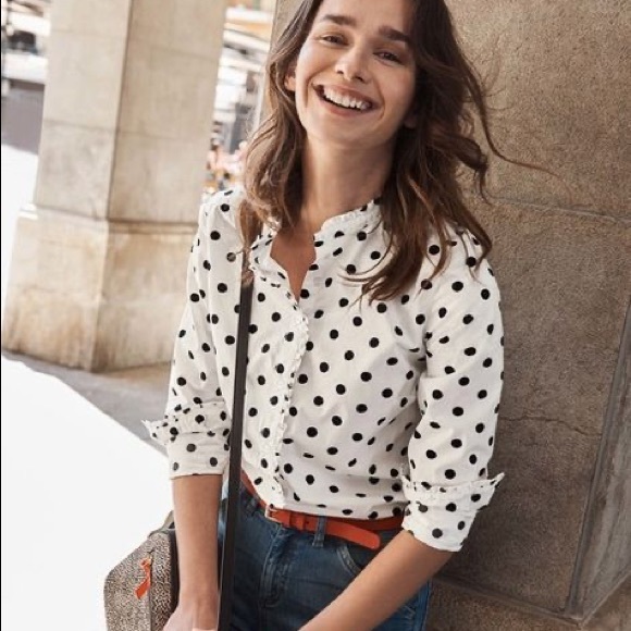 black polka dot button down shirt